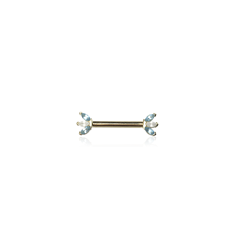 12mm Triple Marquise Fan Straight Barbell Topaz CZ /YG