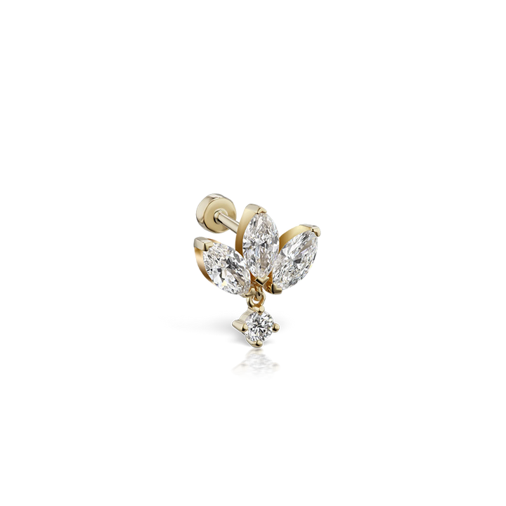 6mm Invisible Diamond Lotus with Dangle Threaded Stud Earring /YG