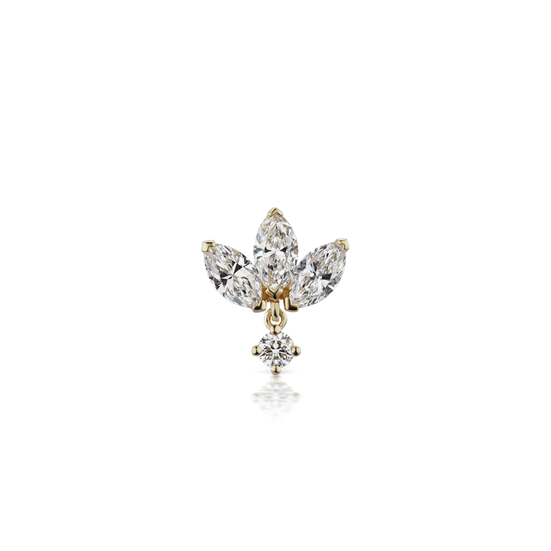 6mm Invisible Diamond Lotus with Dangle Threaded Stud Earring /YG