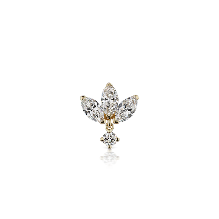 6mm Invisible Diamond Lotus with Dangle Threaded Stud Earring /YG