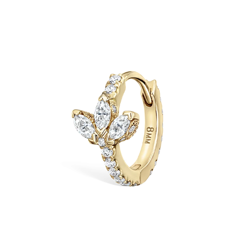 8mm Diamond Lotus Eternity Hoop Earring /YG