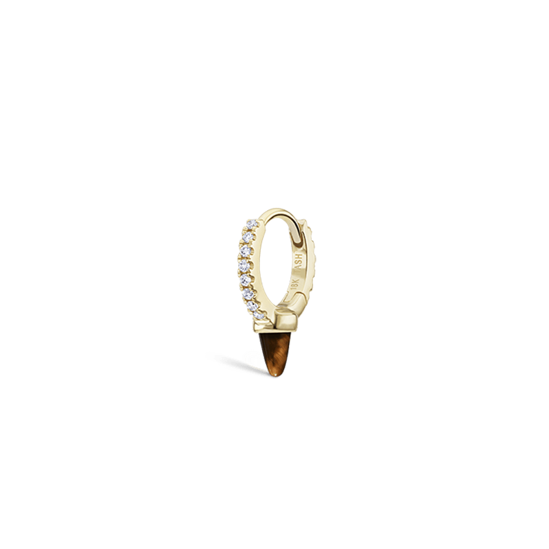 6.5mm Tiger's Eye Short Spike Diamond Eternity Hoop Earring /YG