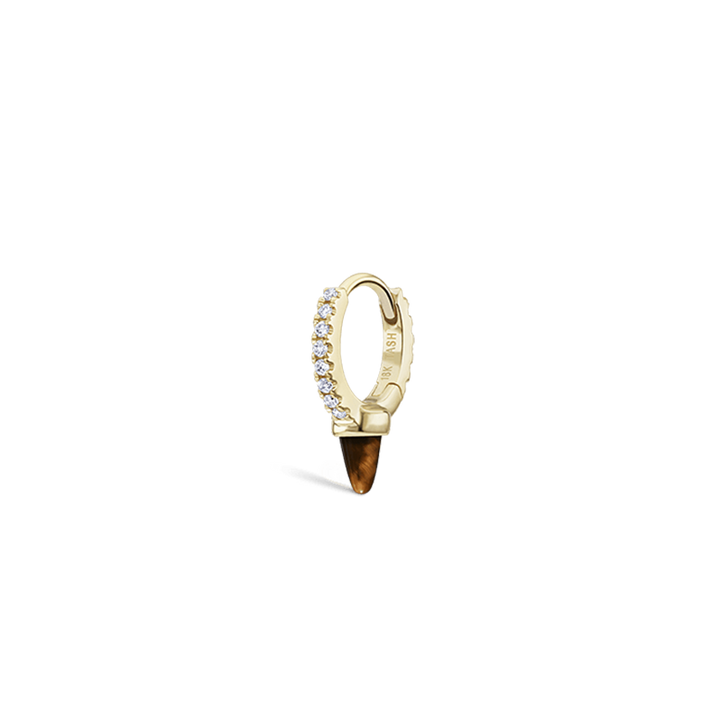 6.5mm Tiger's Eye Short Spike Diamond Eternity Hoop Earring /YG