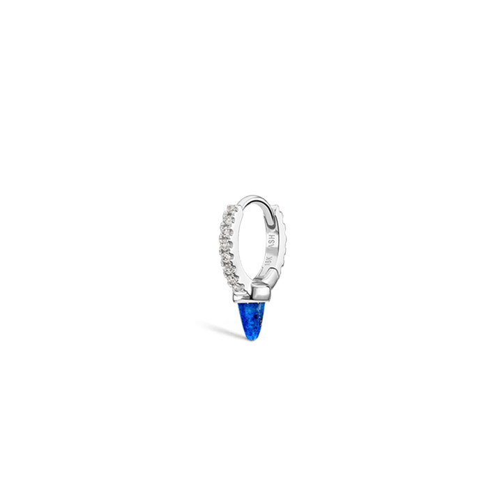 6.5mm Lapis Single Short Spike Diamond Eternity Hoop Earring /WG