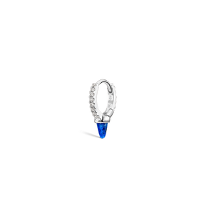 6.5mm Lapis Single Short Spike Diamond Eternity Hoop Earring /WG
