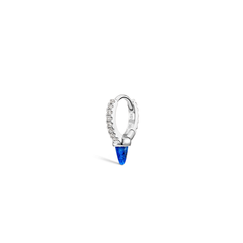 6.5mm Lapis Single Short Spike Diamond Eternity Hoop Earring /WG