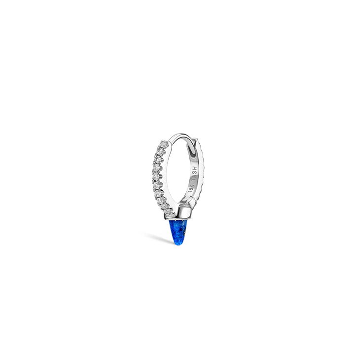 8mm Lapis Single Short Spike Diamond Eternity Hoop Earring /WG