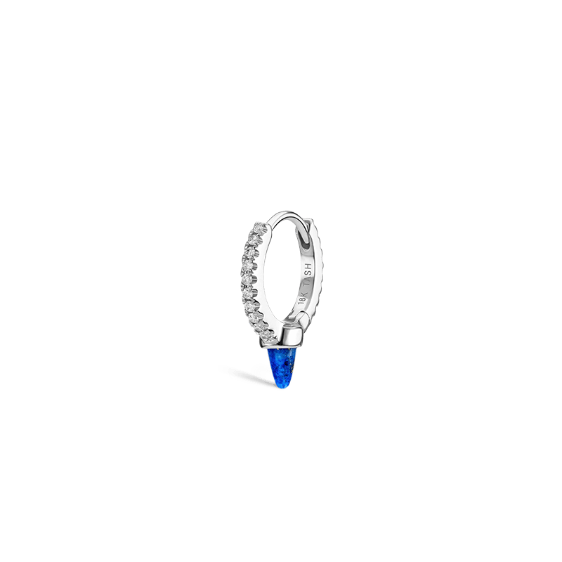 8mm Lapis Single Short Spike Diamond Eternity Hoop Earring /WG
