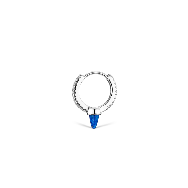 8mm Lapis Single Short Spike Diamond Eternity Hoop Earring /WG