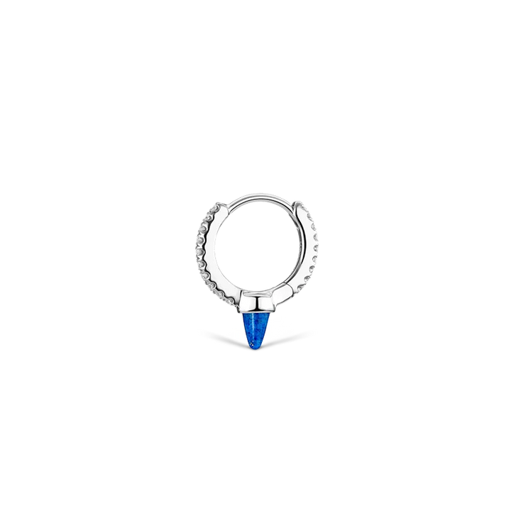 8mm Lapis Single Short Spike Diamond Eternity Hoop Earring /WG