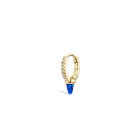 6.5mm Lapis Single Short Spike Diamond Eternity Hoop Earring /YG