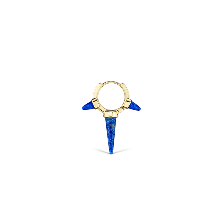 8mm Lapis Triple Long Spike Hoop Earring /YG