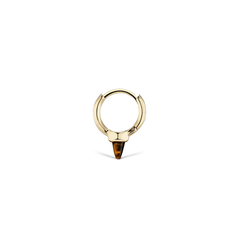 8mm Tiger's Eye Single Short Spike Hoop Earring /YG