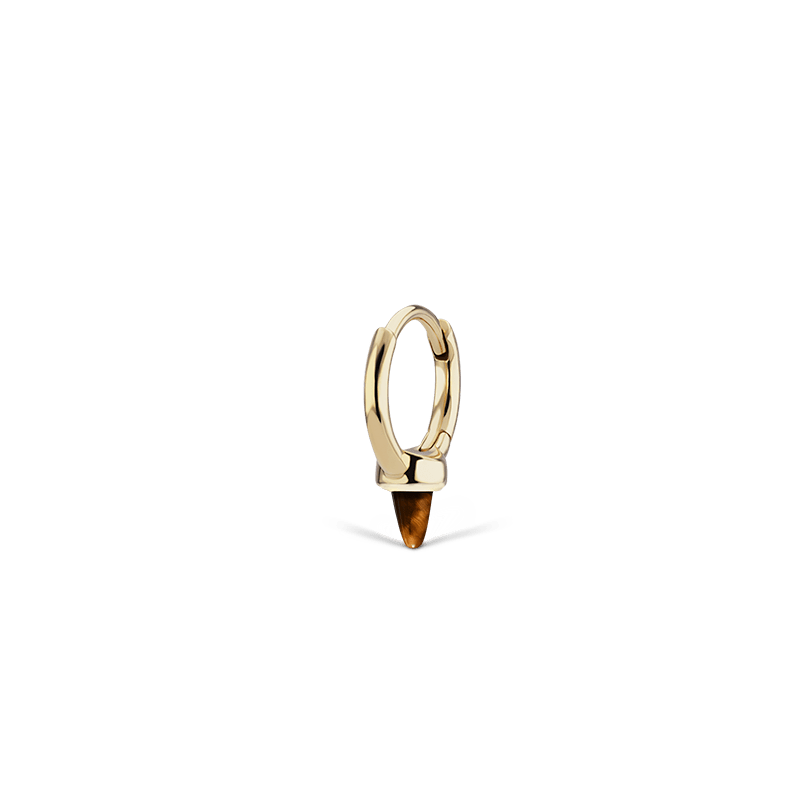 8mm Tiger's Eye Single Short Spike Hoop Earring /YG