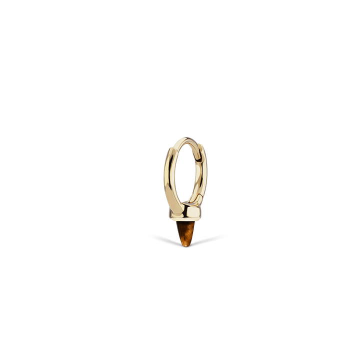 8mm Tiger's Eye Single Short Spike Hoop Earring /YG