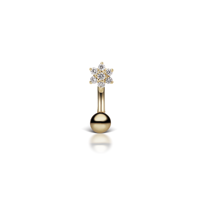 4.5mm Cubic Zirconia Flower and 4mm Gold Ball Navel Barbell /YG