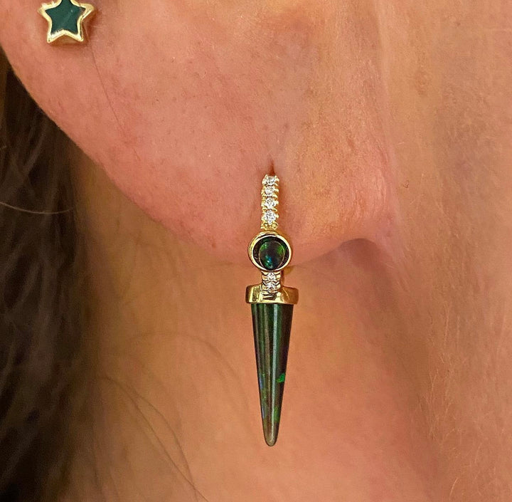 8mm Triple Long Black Opal Spike Diamond Eternity Clicker /YG