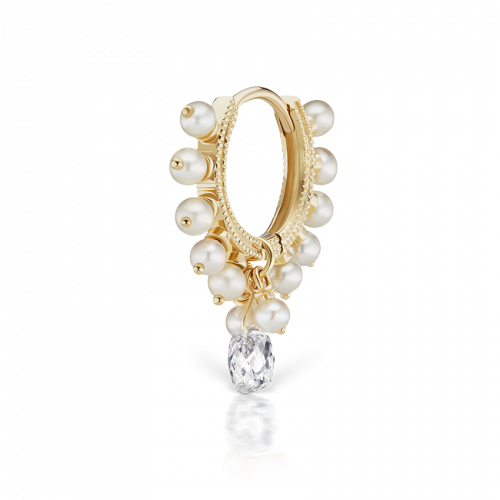 8mm Pearl Coronet Ring with Diamond Briolette /YG