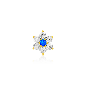 Gold Flower Blue Opal CZ /YG