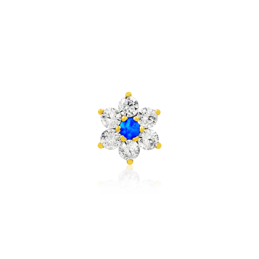 Gold Flower Blue Opal CZ /YG